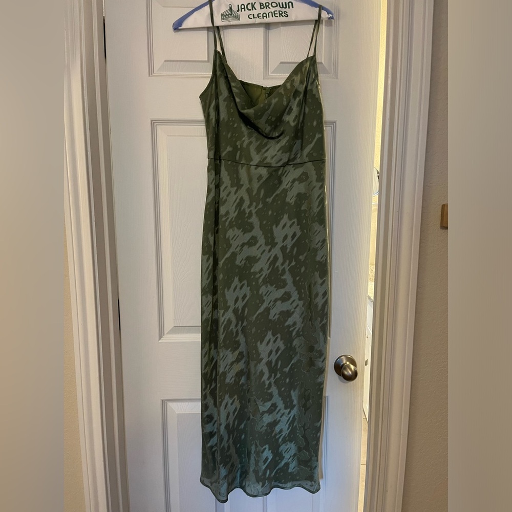 Hutch Olive Green Patterned Midi Slip Dress